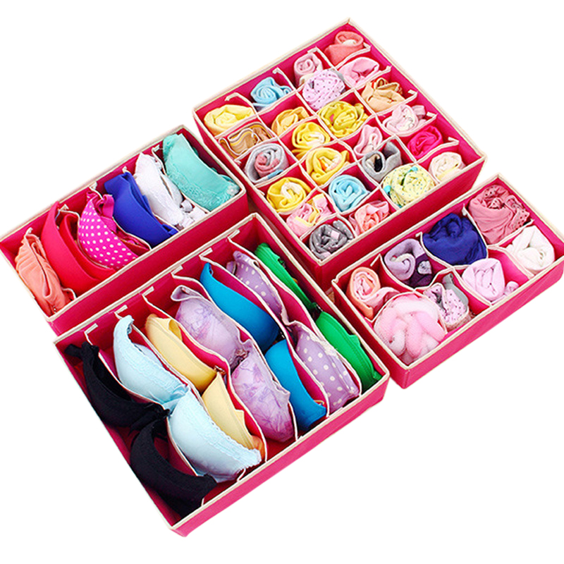4PCS Storage Boxes Underwear Divider Drawer Lidded Closet Organizer Ropa Interior Organizador Ties