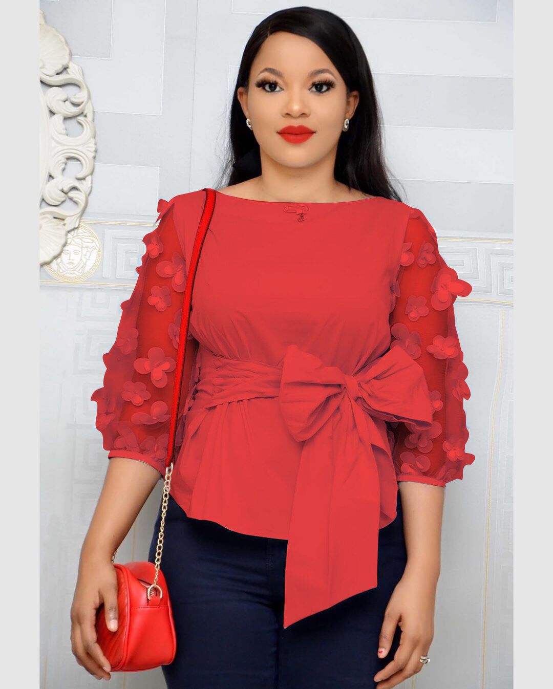 Dresses For Women Dashiki Clothes Mesh Bow Africa Dress Ladies Tops Clothing Ankara Plus Size