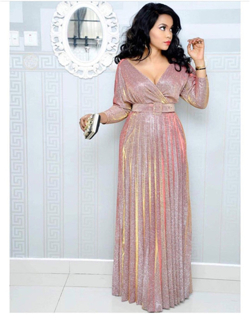 New Hot Selling Popular Colorful Bronzing Women Party Long Dress v-neck Younger Girl Long Dress