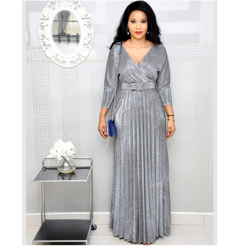 New Hot Selling Popular Colorful Bronzing Women Party Long Dress v-neck Younger Girl Long Dress