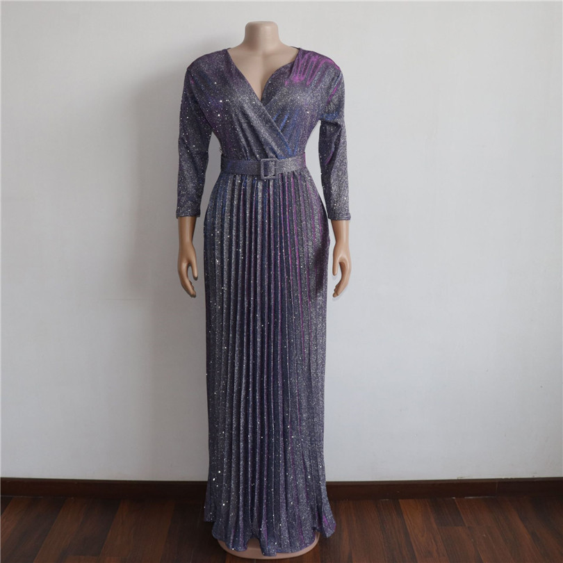 New Hot Selling Popular Colorful Bronzing Women Party Long Dress v-neck Younger Girl Long Dress