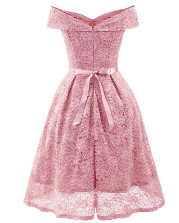Lace Dress Knee Length Maroon