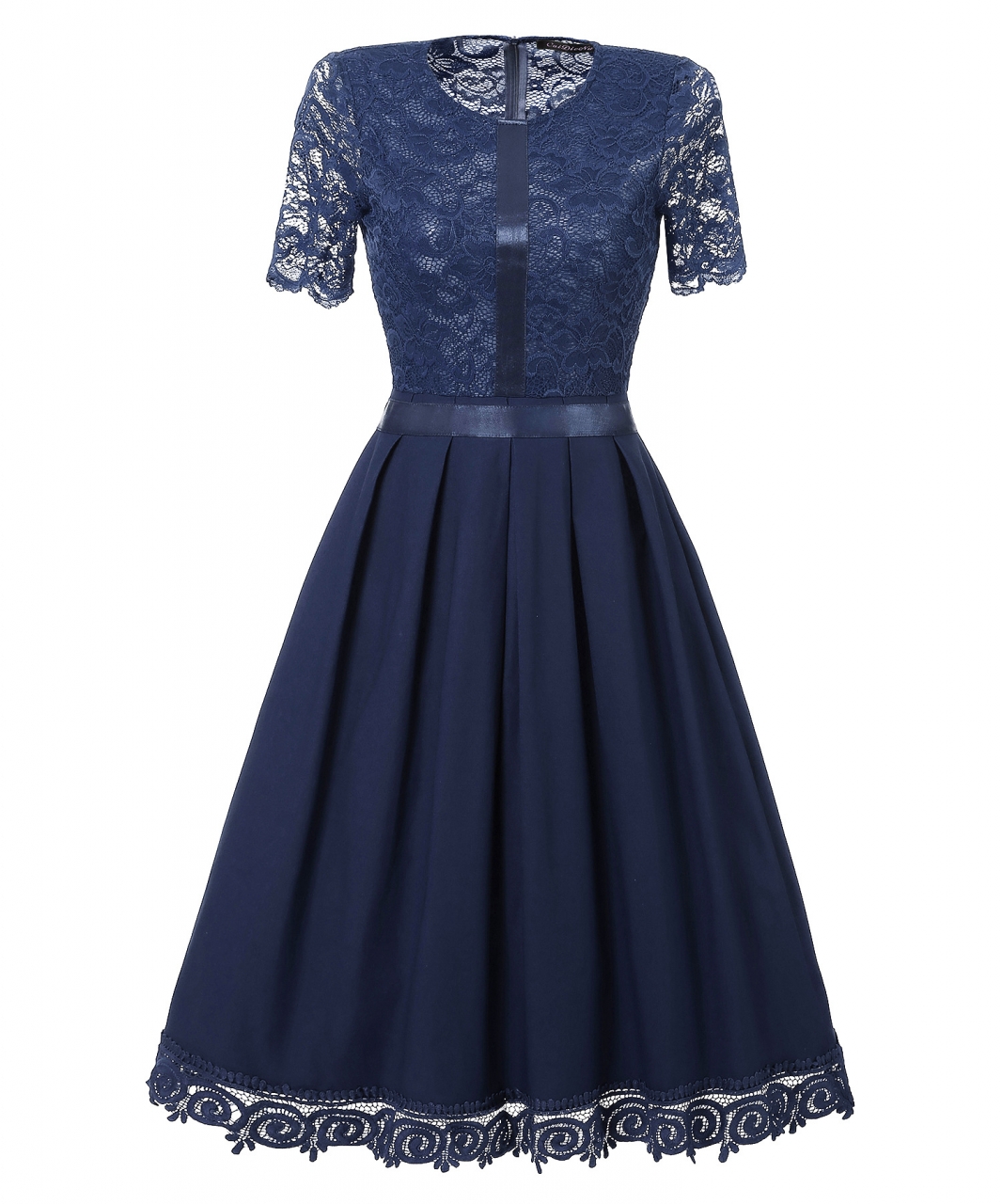 Lace Dress Knee Length Maroon