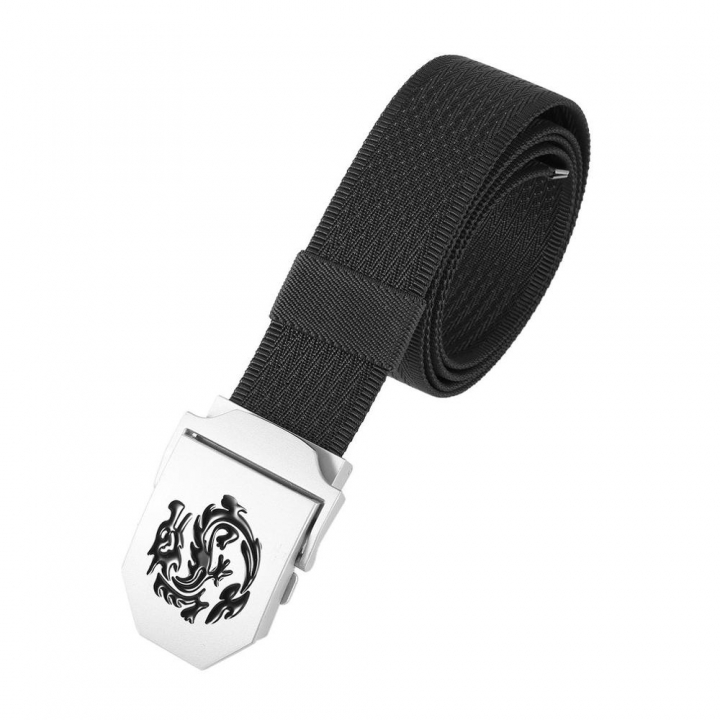 Men&apos;s Dragon Pattern Canvas Knitted Belt Automatic Buckle Men Belts Durable Tactical Military