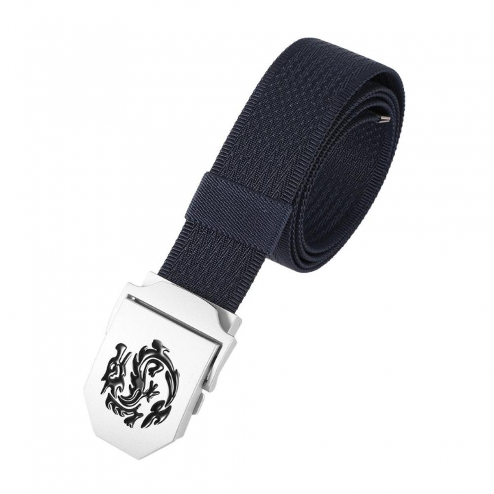 Men&apos;s Dragon Pattern Canvas Knitted Belt Automatic Buckle Men Belts Durable Tactical Military