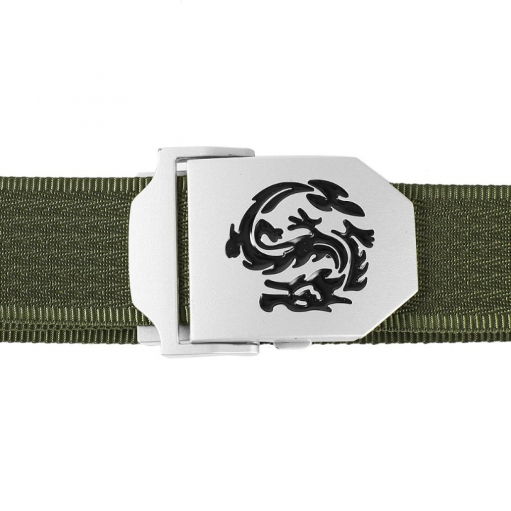 Men&apos;s Dragon Pattern Canvas Knitted Belt Automatic Buckle Men Belts Durable Tactical Military