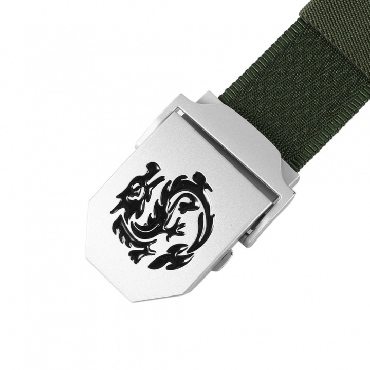 Men&apos;s Dragon Pattern Canvas Knitted Belt Automatic Buckle Men Belts Durable Tactical Military