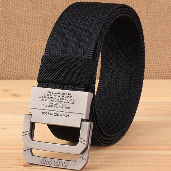 Men&apos;s double buckle belt, nylon canvas belt, youth tide canvas belt