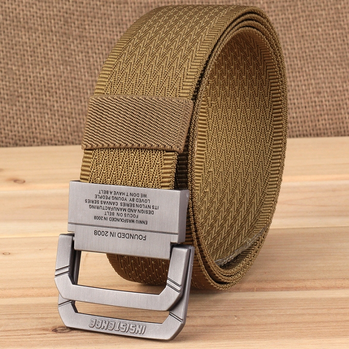 Men&apos;s double buckle belt, nylon canvas belt, youth tide canvas belt