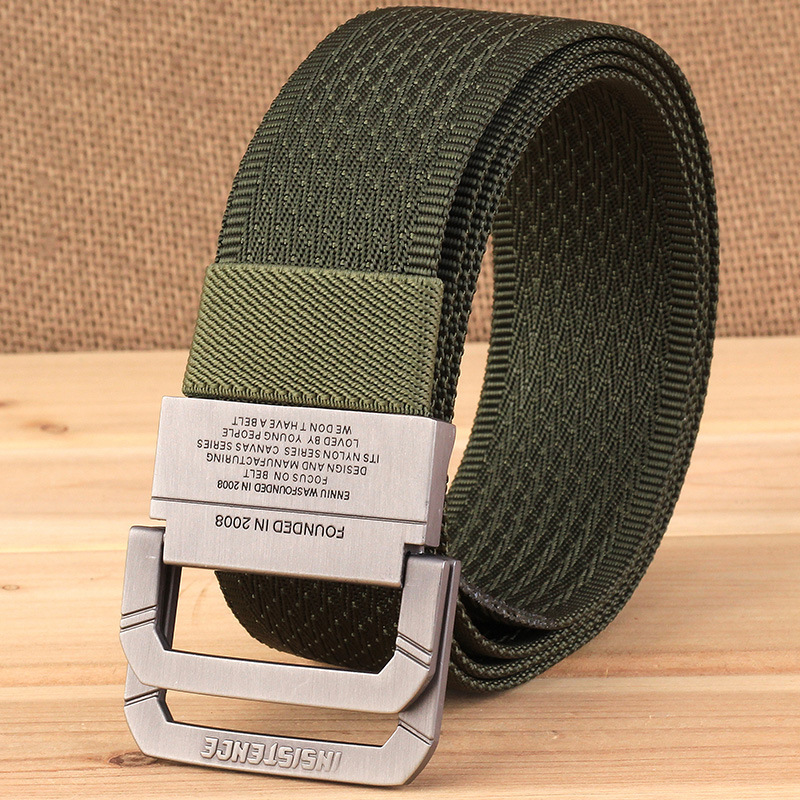 Men&apos;s double buckle belt, nylon canvas belt, youth tide canvas belt