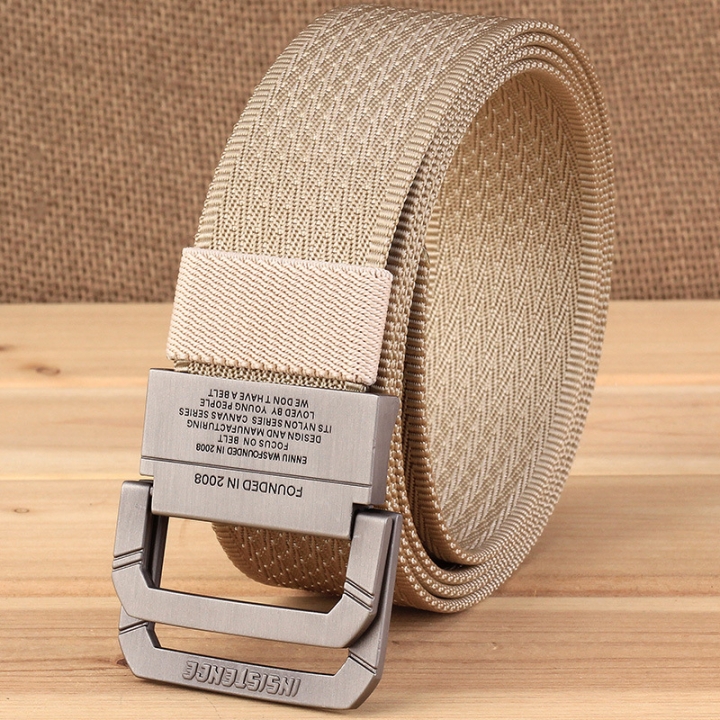 Men&apos;s double buckle belt, nylon canvas belt, youth tide canvas belt