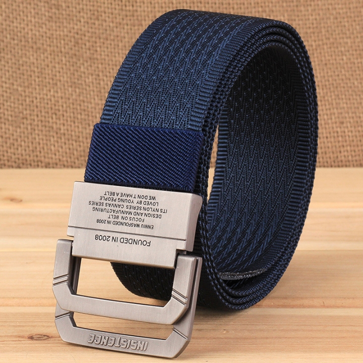 Men&apos;s double buckle belt, nylon canvas belt, youth tide canvas belt