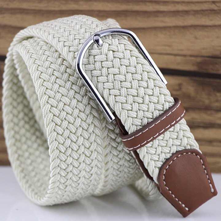 Men&apos;s canvas knitted waistband no holes elastic braided elastic belt pin leisurefashion wide women