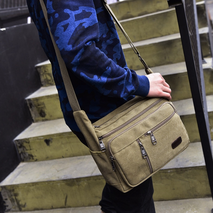 Men&apos;s canvas single shoulder bag multi compartment leisure man bag large capacity men&apos;s Satchel Bag
