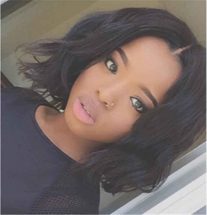 Short hair, medium length, straight hair, chemical fiber, Blue Black Short Wig head.