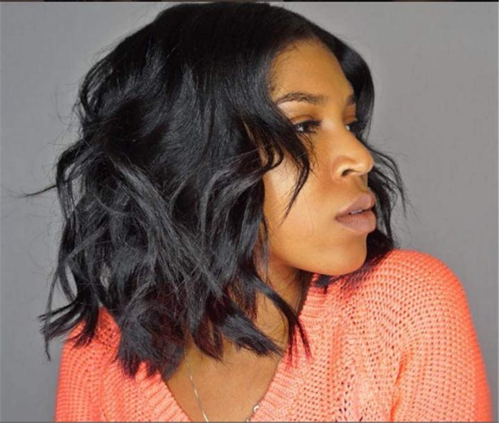 Short hair, medium length, straight hair, chemical fiber, Blue Black Short Wig head.