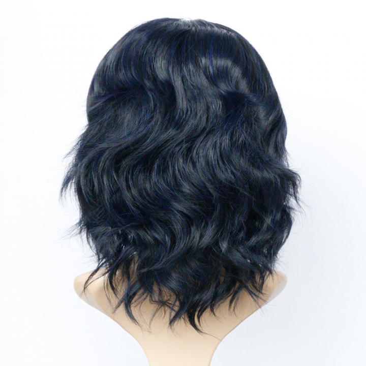 Short hair, medium length, straight hair, chemical fiber, Blue Black Short Wig head.