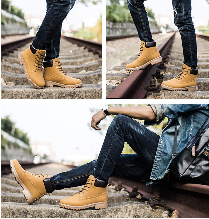 NEW Autumn Winter Men Boots Vintage Style Boots Men Shoes Casual Fashion High-Cut Lace-up Warm