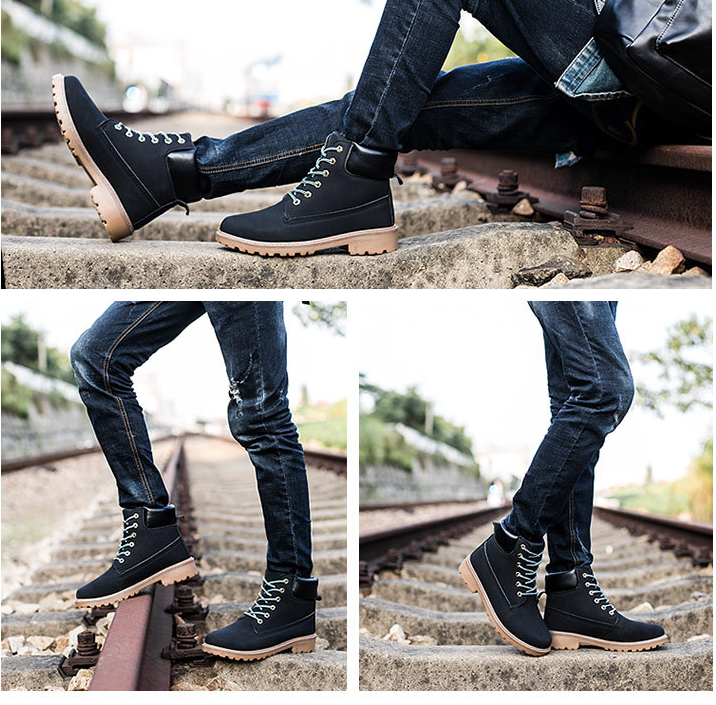 NEW Autumn Winter Men Boots Vintage Style Boots Men Shoes Casual Fashion High-Cut Lace-up Warm