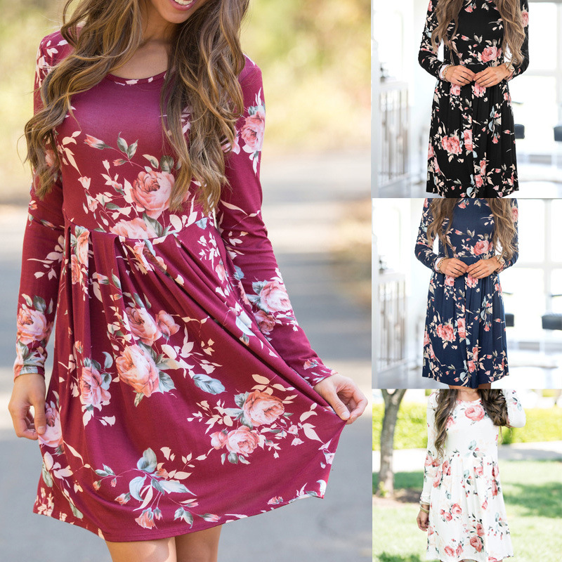limited purchase Women Dress Style Floral Print Chiffon Beach Sundress Loose Mini Party ladies Dress