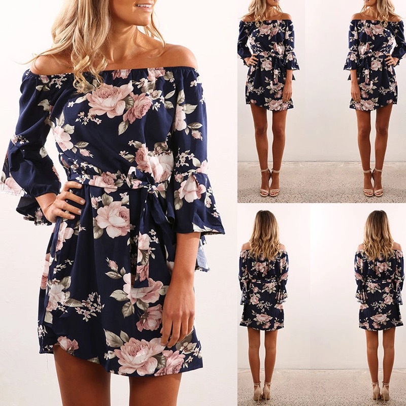 limited purchase Women Dress Style Floral Print Chiffon Beach Sundress Loose Mini Party ladies Dress