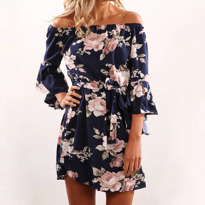 limited purchase Women Dress Style Floral Print Chiffon Beach Sundress Loose Mini Party ladies Dress