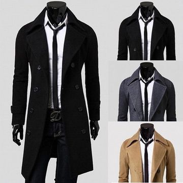 Stylish Men's Trench Coat Winter Long Jacket Double Breasted Overcoat ...