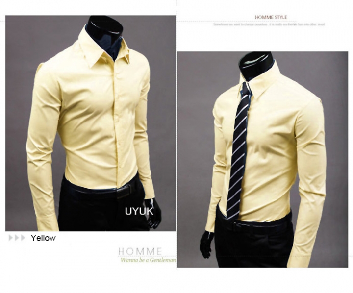 UUYUK Men Lapel T-Shirt Embroidery Long Sleeve Solid Color Slim T-Shirt Tee Top