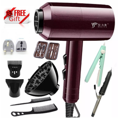 Hairdryer 2200W Luxury 10 Pcs Set Professional Electric Hair Dryer For Salon and Household Use Anion wine red 10 pcs set