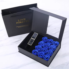 Rose Flowers Gift Box Artificial Rose Soap Flowers with Bear Lipstick Gift for Valentine's Day blue flowers with lipstick each style as described