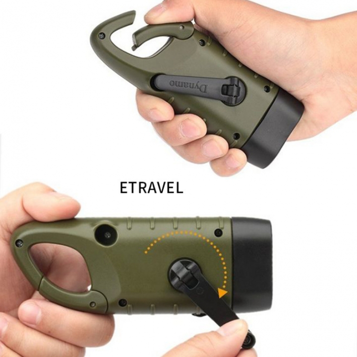 ADRA Portable Solar Flashlight With Hand Crank Mountaineering Buckle For Cycling Self-defense
