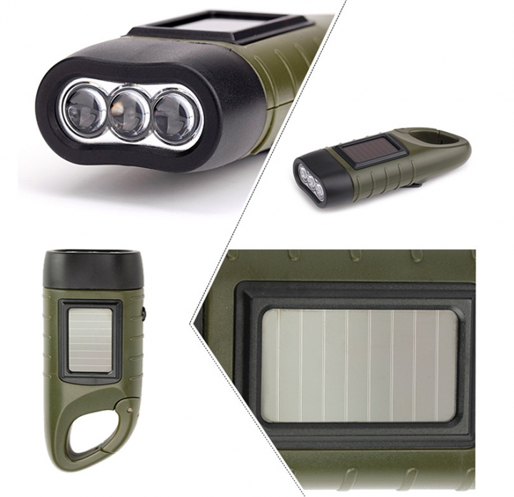 ADRA Portable Solar Flashlight With Hand Crank Mountaineering Buckle For Cycling Self-defense