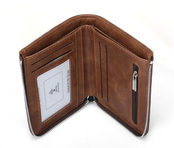 ADRA Men Fashion Casual Wallet Short Wallet RFID Zipper Multi Card PU Wallet