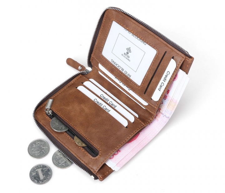 ADRA Men Fashion Casual Wallet Short Wallet RFID Zipper Multi Card PU Wallet