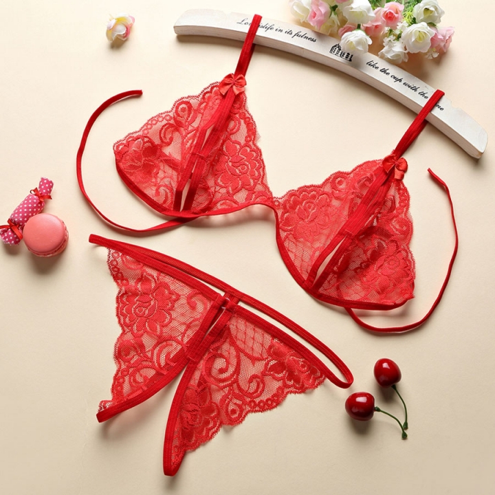 Women Hot Erotic Sexy Lingerie Open Bra Crotch Porno Lace Transparent Underwear Bra + T Pants