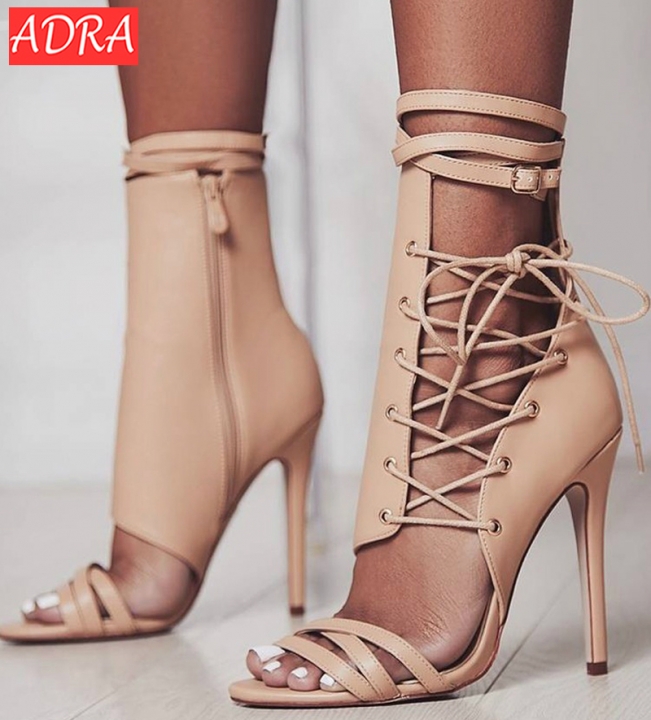 Fashion Pumps Gladiator Peep Toe Thin Heel Women High Heels Shoes Casual Lace Up Ankle Strap 35-43