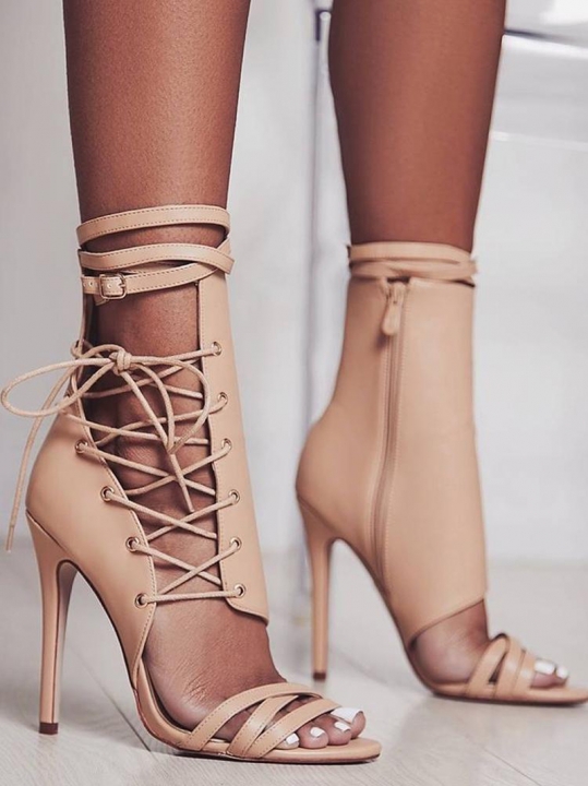 Fashion Pumps Gladiator Peep Toe Thin Heel Women High Heels Shoes Casual Lace Up Ankle Strap 35-43