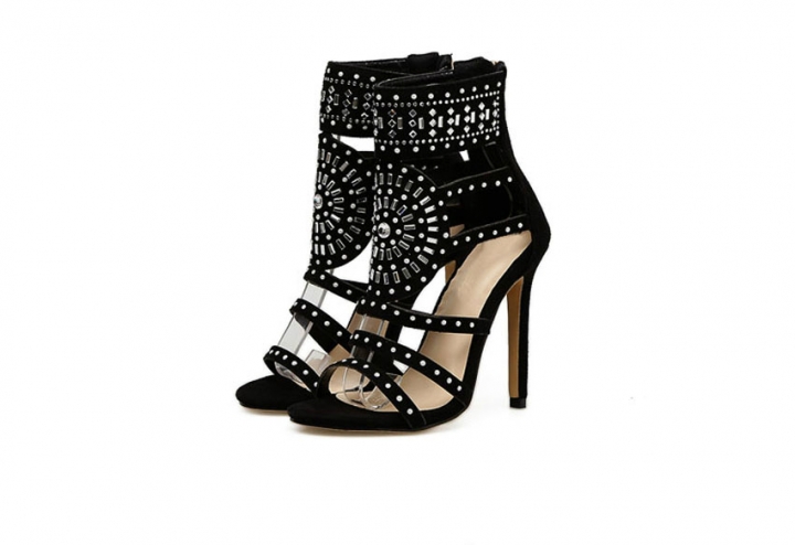 35-42 Women Sandals Open Toe High Heels Hollow Gladiator Sandalias Rhinestone Crystal Diamond Shoes