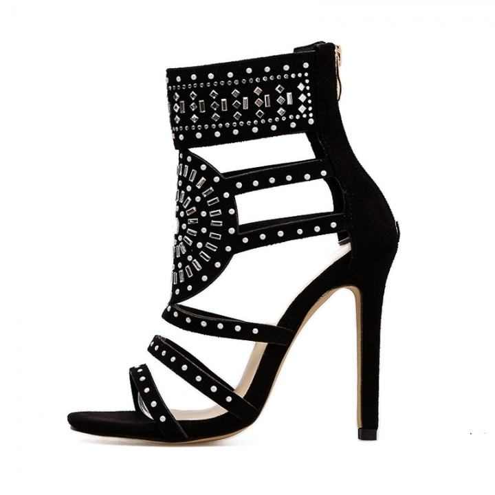 35-42 Women Sandals Open Toe High Heels Hollow Gladiator Sandalias Rhinestone Crystal Diamond Shoes