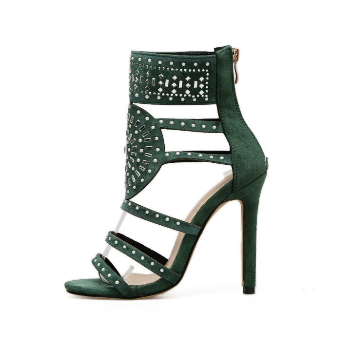 35-42 Women Sandals Open Toe High Heels Hollow Gladiator Sandalias Rhinestone Crystal Diamond Shoes