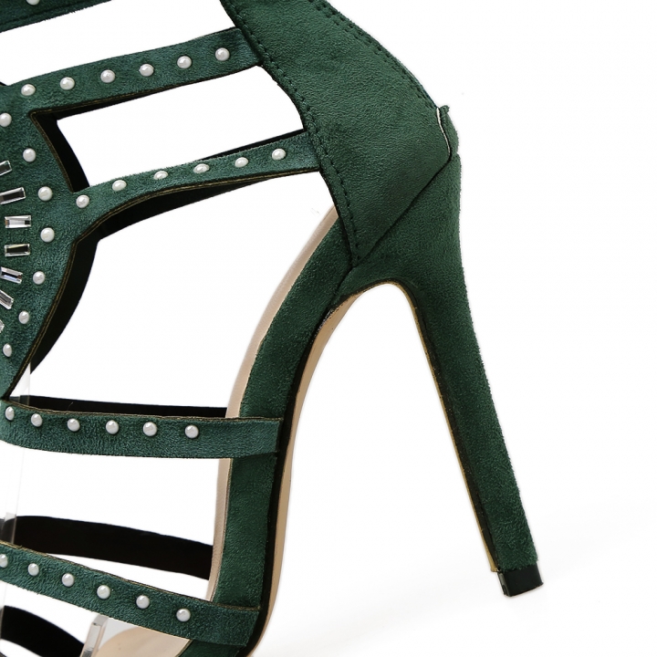 35-42 Women Sandals Open Toe High Heels Hollow Gladiator Sandalias Rhinestone Crystal Diamond Shoes