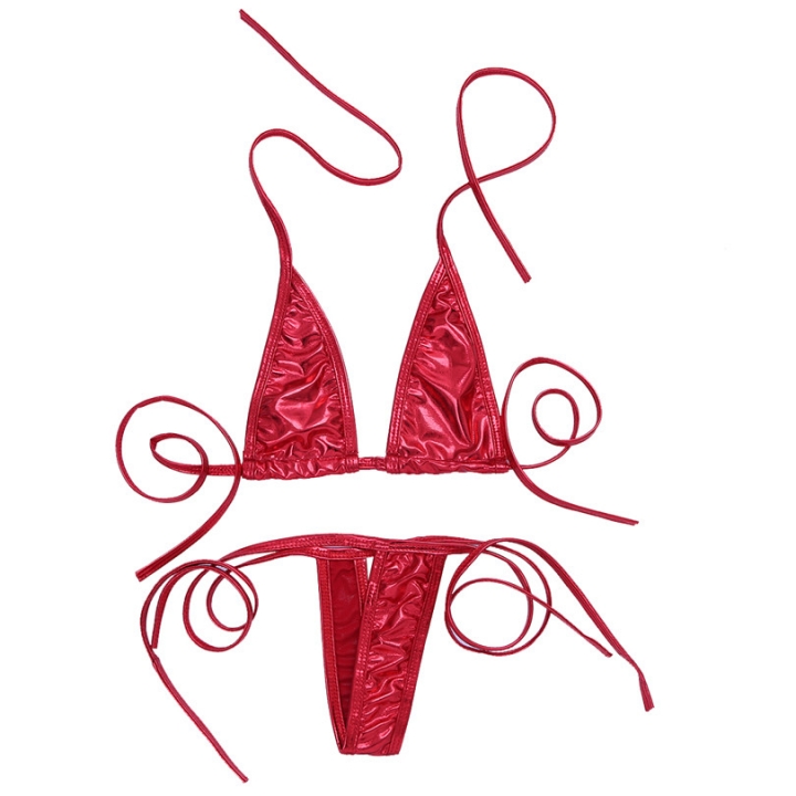 Three Point Faux Leather Sexy Women Costume Temptation Bikini Lingerie Bra Underwear Suit G-String