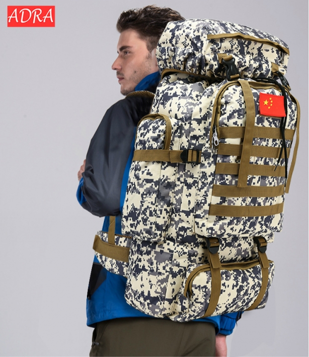 80L Large Capacity Mountaineering Backpack Camping Hiking Military Camo Waterproof Tactical Bag