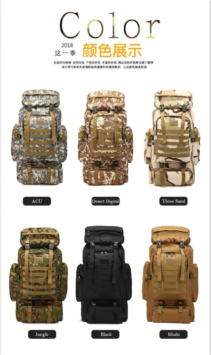 80L Large Capacity Mountaineering Backpack Camping Hiking Military Camo Waterproof Tactical Bag