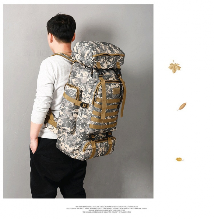 80L Large Capacity Mountaineering Backpack Camping Hiking Military Camo Waterproof Tactical Bag