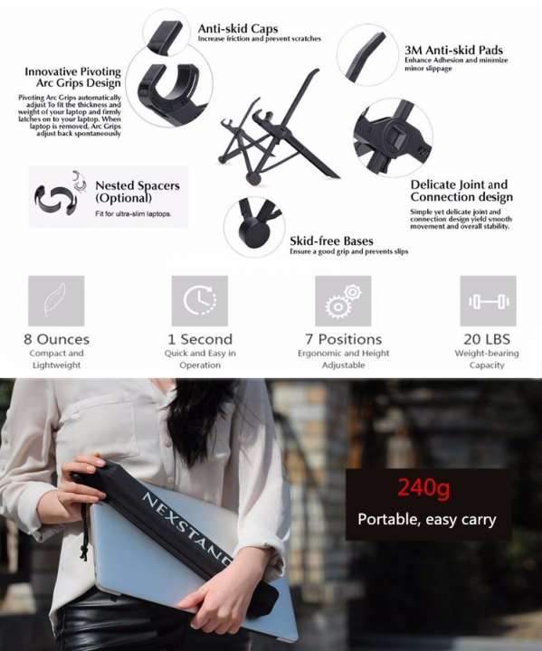 ADRA Portable Laptop Stand Adjustable Eye-Level Ergonomic For PC Laptop MacBook