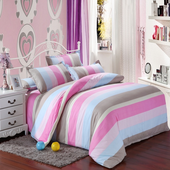 Bedding Sets Sweetheart Style Creativity Space Duvet Cover Set Quilt Cover Bed pink blue stripes