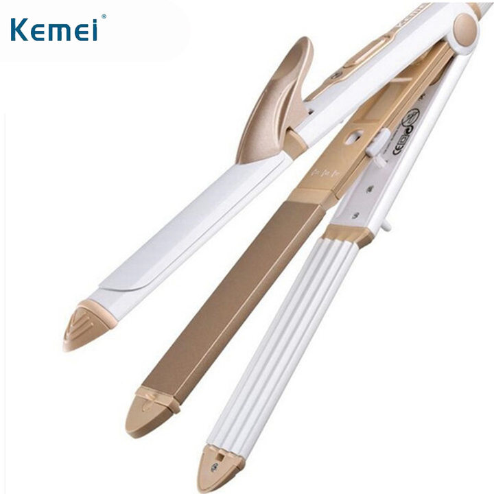 KeMei 3 In 1 Hair Curling Iron Hair Straightener corrugated Iron Corn Plate Heated Roller