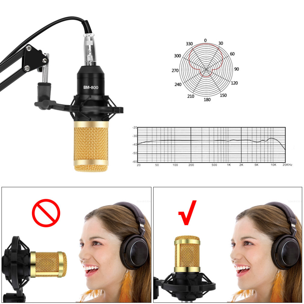 BM800 Condenser Microphone Kit Studio Suspension Boom Scissor Arm Sound Card Youtub Microphone