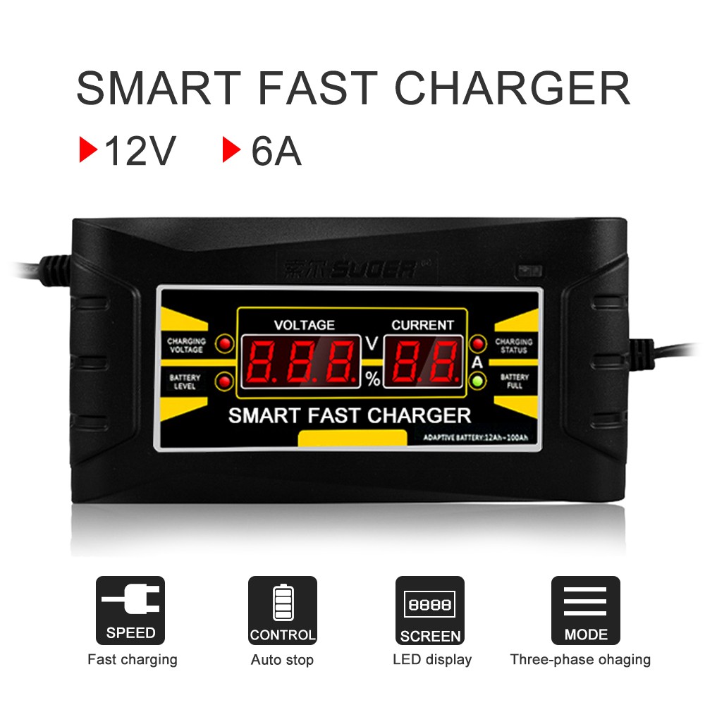 Full Automatic Car Battery Charger 110V/220V To 12V 10A Smart Fast Power Charging